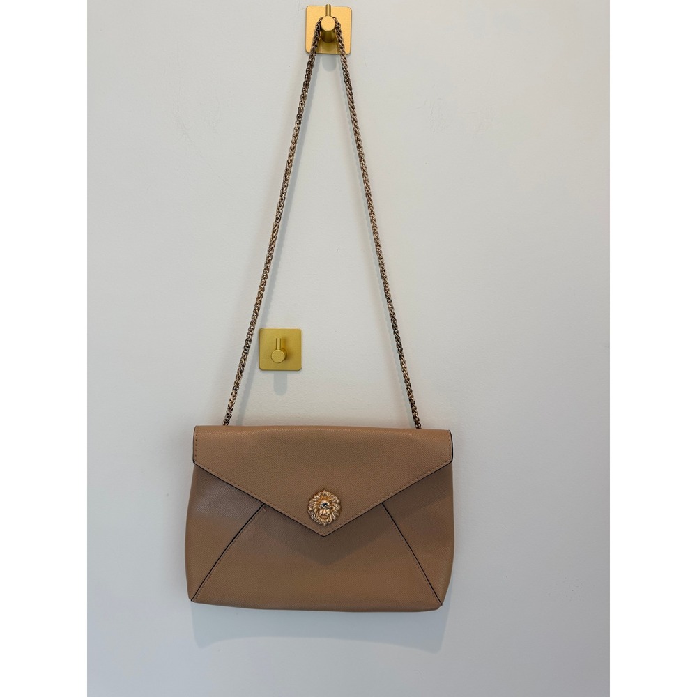 Neiman Marcus Tan Lion Head Envelope Crossbody Bag Chain Strap